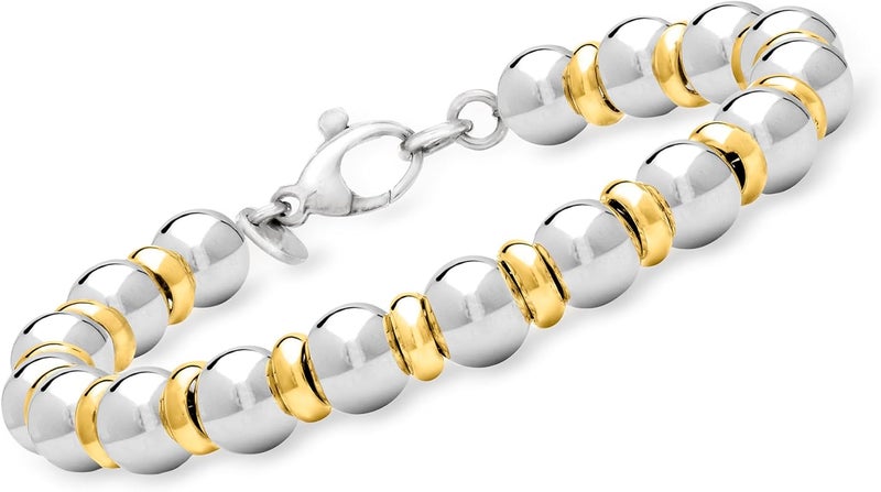 ROSS-SIMONS Italian Sterling Silver and 22kt Gold Over Sterling Bead Bracelet - Image 1